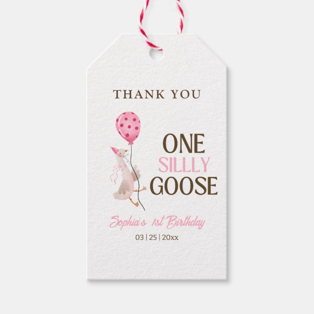 Étiquettes-cadeau Anniversaire d'une oie bête, fille 1er anniversair (Devant)