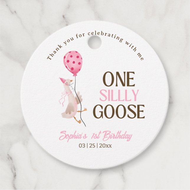 Étiquettes Cadeau Anniversaire d'une oie bête, fille 1er anniversair (Devant)