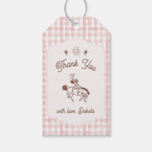 Étiquettes-cadeau Anniversaire Fille Cowgirl Vintage Rose Gingham Ro