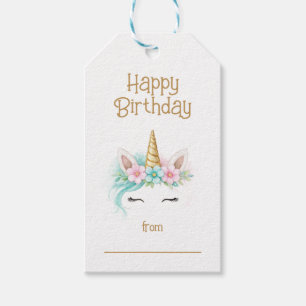 Étiquettes-cadeau Anniversaire fille licorne rose et turquoise