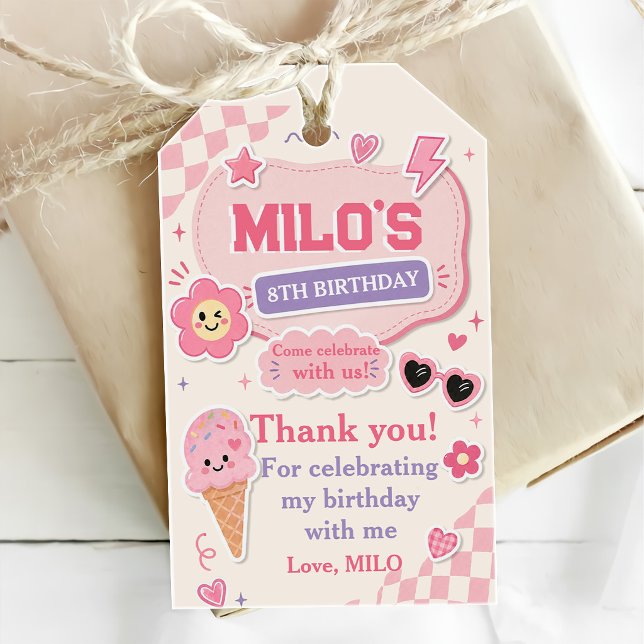 Étiquettes-cadeau Anniversaire Fille Rose Rétro (Créateur téléchargé)