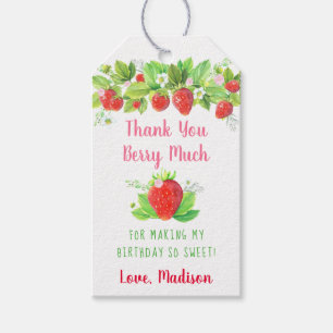 Étiquettes-cadeau Anniversaire floral rose fraise