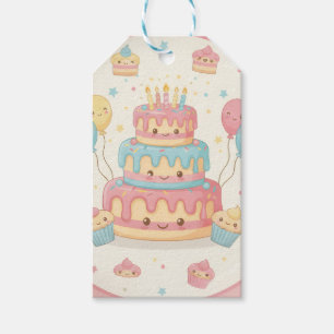Étiquettes-cadeau Anniversaire Kawaii - Gâteau et Cupcakes Mignons