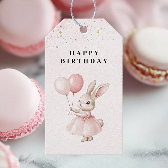 Étiquettes-cadeau Anniversaire Lapin Rose Pastel (Créateur téléchargé)