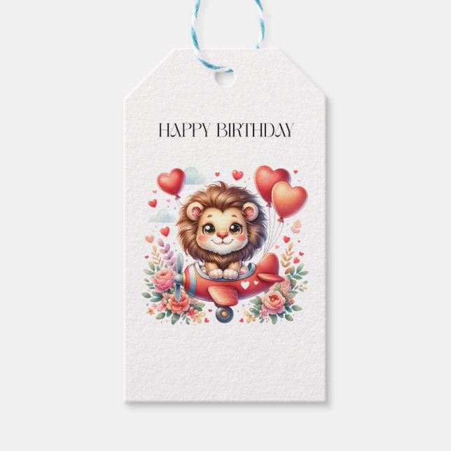 Étiquettes-cadeau Anniversaire Lion Volant (Devant)