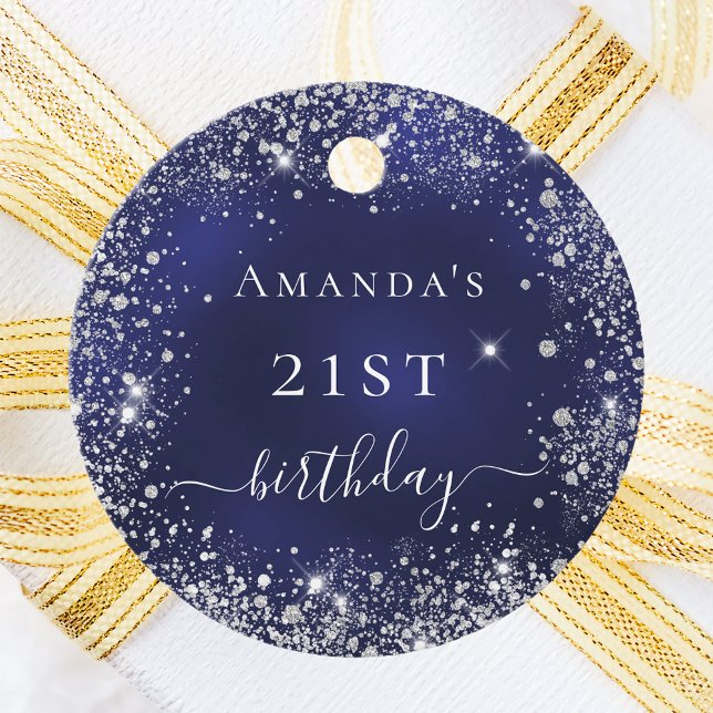 Étiquettes Cadeau Anniversaire marine bleu argent merci (Créateur téléchargé)