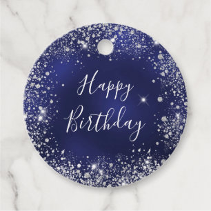 Étiquettes Cadeau Anniversaire marine bleu argent parties scintillan