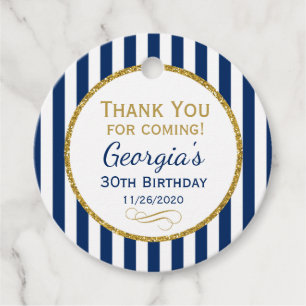 Étiquettes Cadeau Anniversaire Marine Bleu Gold Stripe Party Favoris