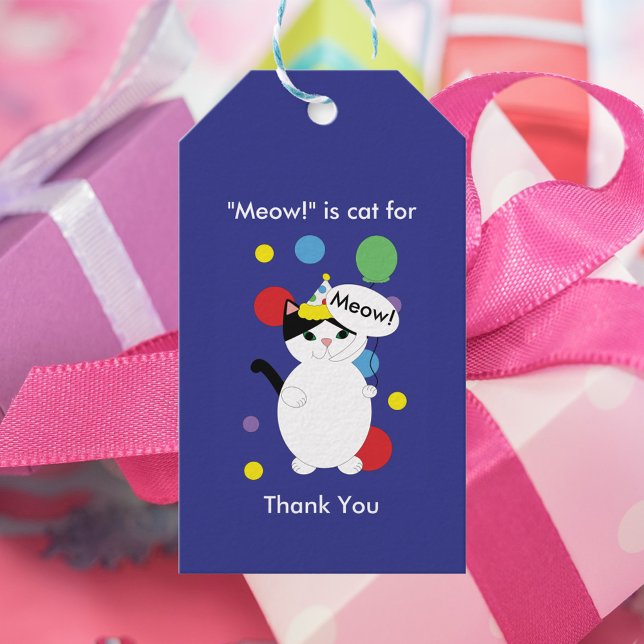 Étiquettes-cadeau Anniversaire Meow est Chat For Merci Favor (Créateur téléchargé)