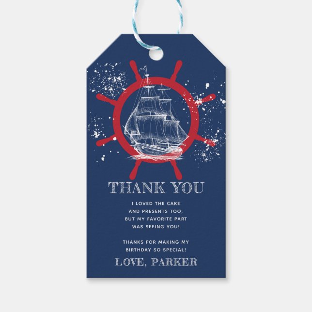 Étiquettes-cadeau Anniversaire Merci bleu marine (Devant)