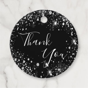 Étiquettes Cadeau Anniversaire noir argent parties scintillant pouss