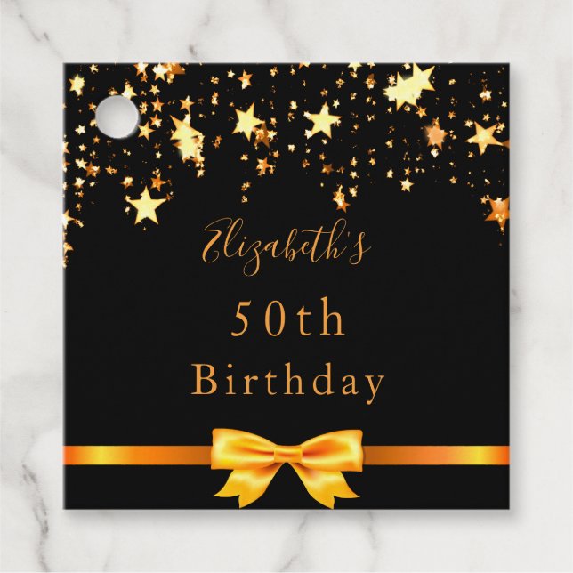 Étiquettes Cadeau Anniversaire noir étoiles d'or moderne merci (Devant)