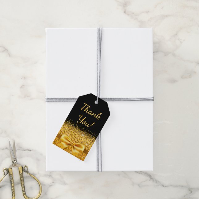 Étiquettes-cadeau Anniversaire noir or élégant merci (Avec de la ficelle)
