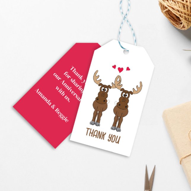 Étiquettes-cadeau Anniversaire Ourse Mignonne Personnalisé (Cute Moose Anniversary Gift Tag. )
