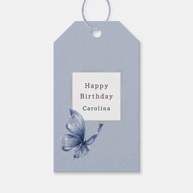 Étiquettes-cadeau Anniversaire Papillon Bleu (Devant)