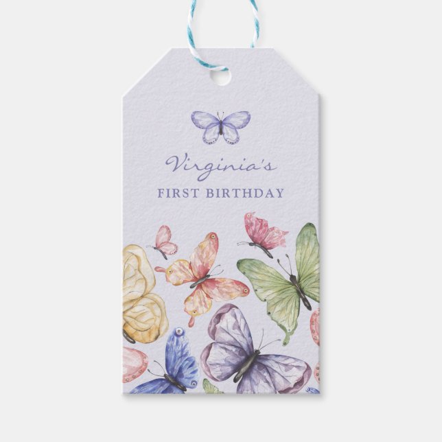 Étiquettes-cadeau Anniversaire Papillon Violet (Devant)