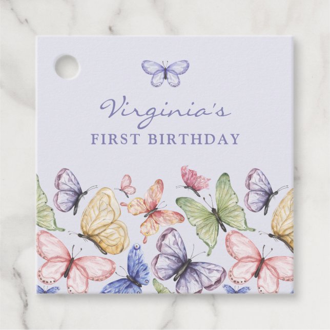 Étiquettes Cadeau Anniversaire Papillon Violet (Devant)
