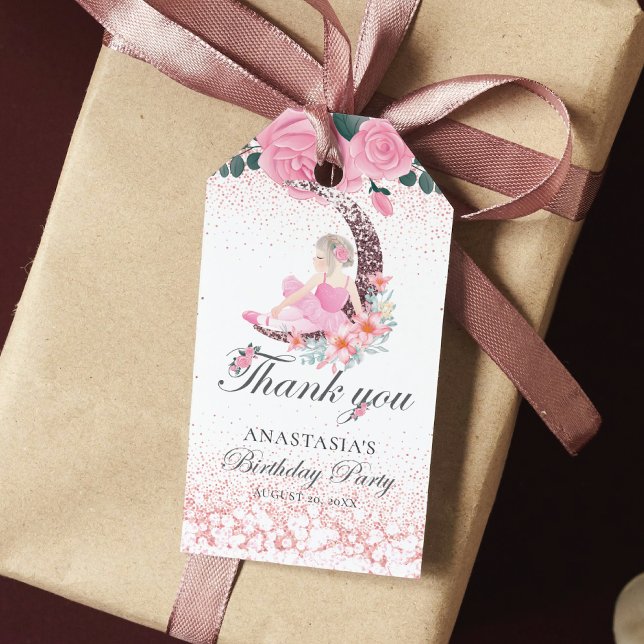 Étiquettes-cadeau Anniversaire personnalisé de luxe Ballerina Moon (Créateur téléchargé)