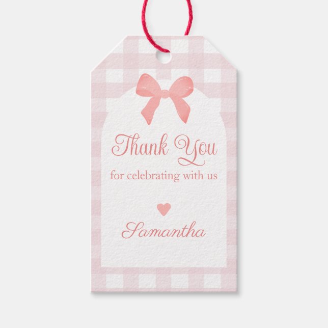 Étiquettes-cadeau Anniversaire rose En vichy rose rose (Devant)