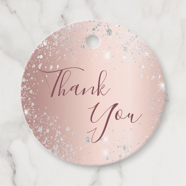 Étiquettes Cadeau Anniversaire rose or argent parties scintillant po (Devant)