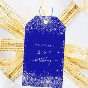 Étiquettes-cadeau Anniversaire royal bleu argent merci