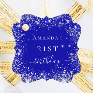 Étiquettes Cadeau Anniversaire royal bleu argent merci