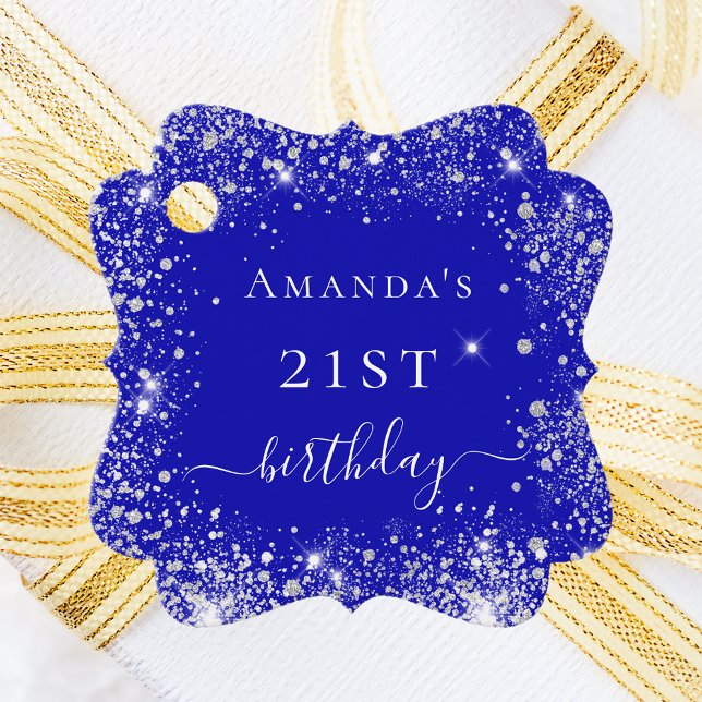Étiquettes Cadeau Anniversaire royal bleu argent merci (Créateur téléchargé)