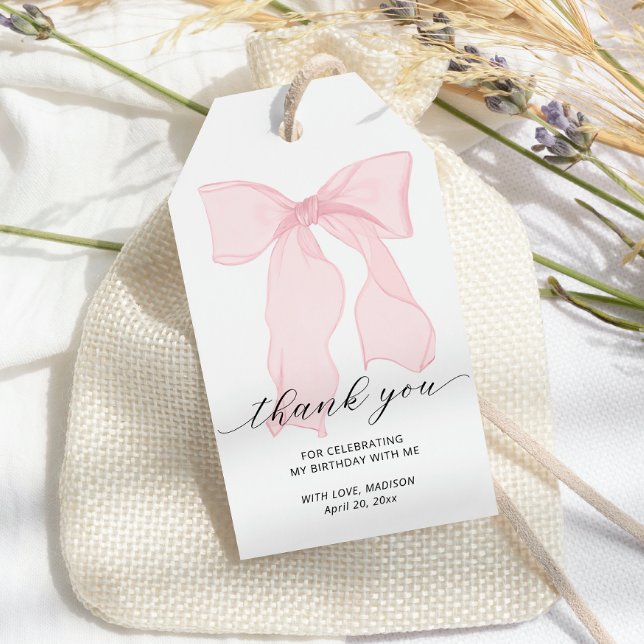 Étiquettes-cadeau Anniversaire Ruban Rose Élégant (Créateur téléchargé)