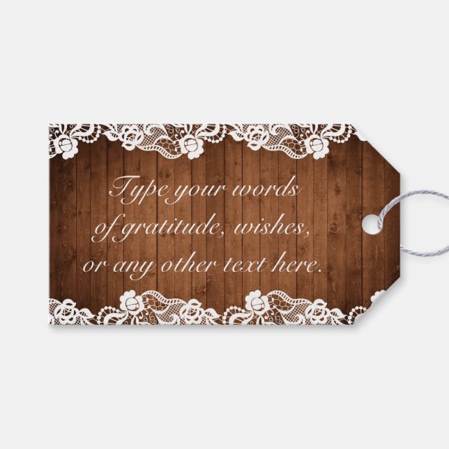 Étiquettes-cadeau Anniversaire Rustique Bois et dentelle blanche (Devant (Horizontal))