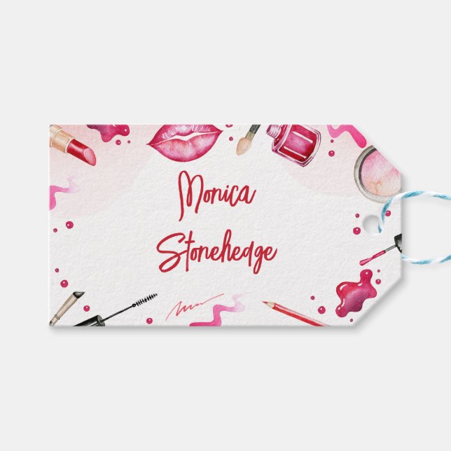 Étiquettes-cadeau Anniversaire spa beauté et maquillage (Devant (Horizontal))