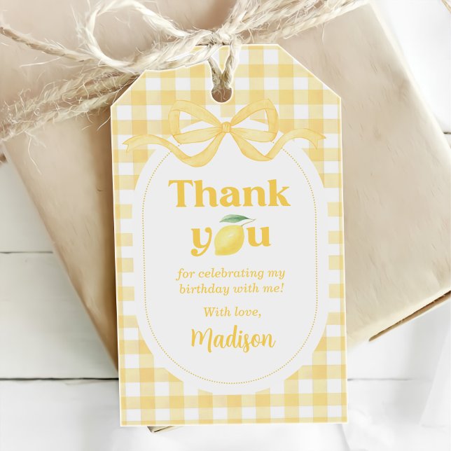 Étiquettes-cadeau Anniversaire Thème Gingham Citron 1 an (Créateur téléchargé)
