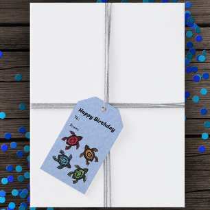 Étiquettes-cadeau Anniversaire Tortues noires Coques Abstraites