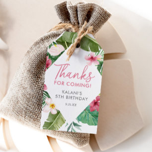 Étiquettes-cadeau Anniversaire tropical rose Aloha
