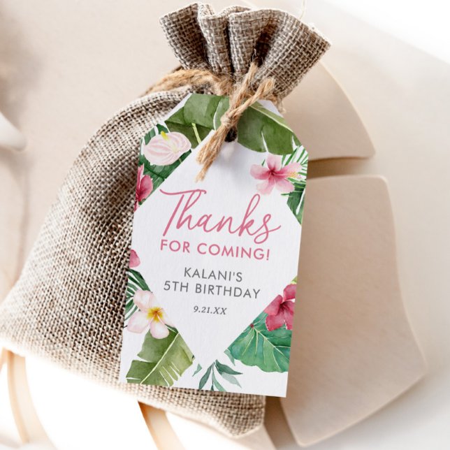 Étiquettes-cadeau Anniversaire tropical rose Aloha (Créateur téléchargé)
