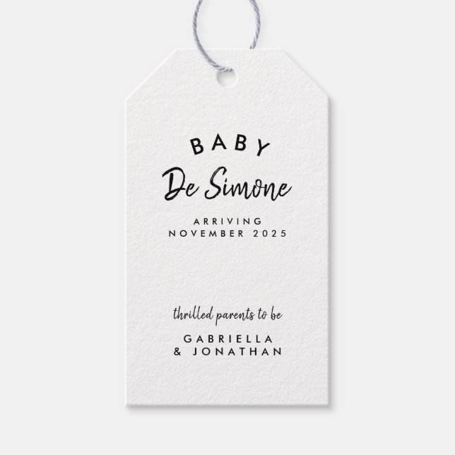 Étiquettes-cadeau Annonce de grossesse noir blanc moderne  (Devant)