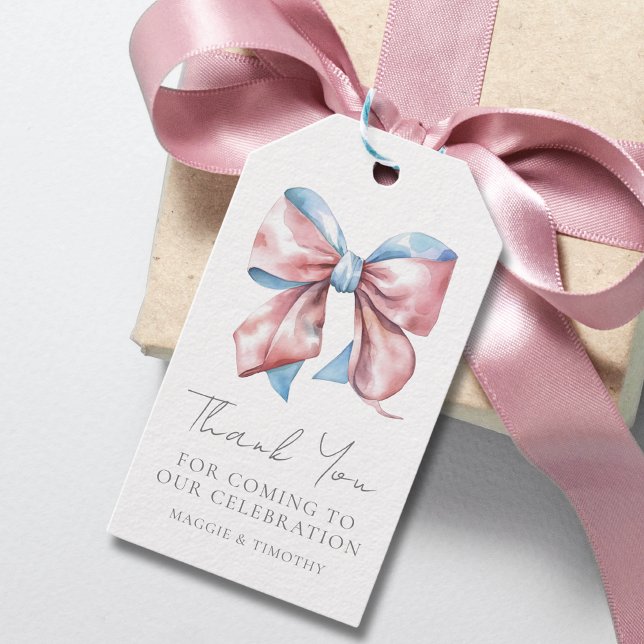 Étiquettes-cadeau Annonce du sexe de l'arc Remerciements (Bow Gender Reveal Thank You Gift Tags)