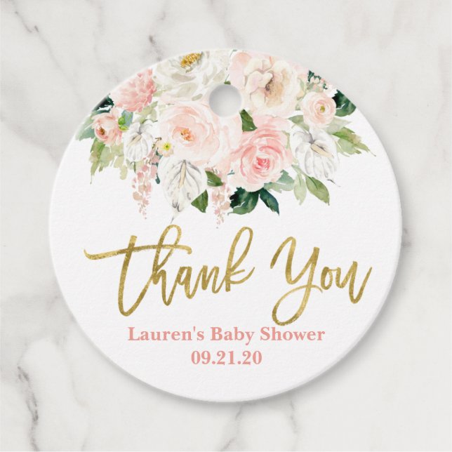 Étiquettes Cadeau Anthurium rose et or floral (Devant)