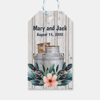 Étiquettes-cadeau Antique Lait Cans Monogramme rustique Mariage Méta