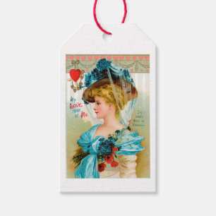Étiquettes-cadeau Antique Valentine Blue Floral Lady