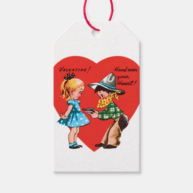 Étiquettes-cadeau Antique Valentine Couple Heart (Devant)