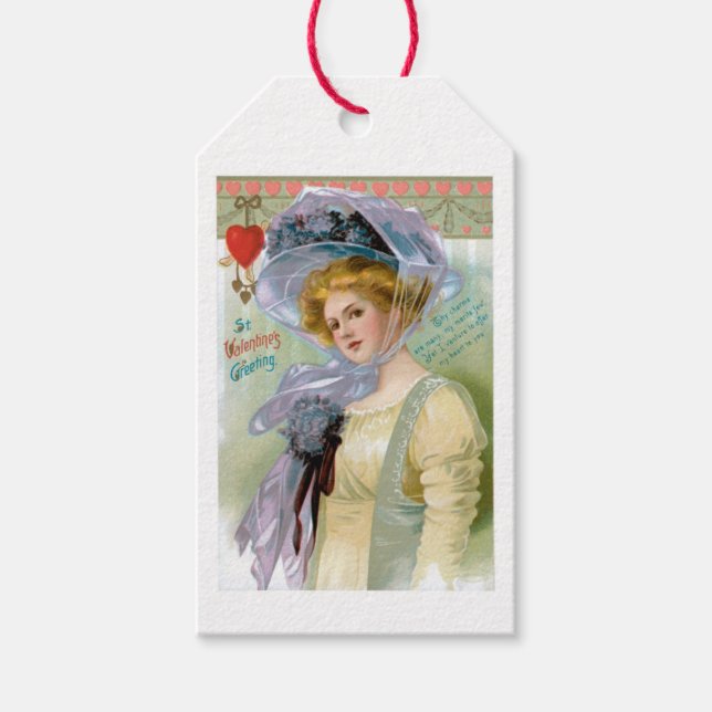 Étiquettes-cadeau Antique Valentine Violet Floral Lady (Devant)