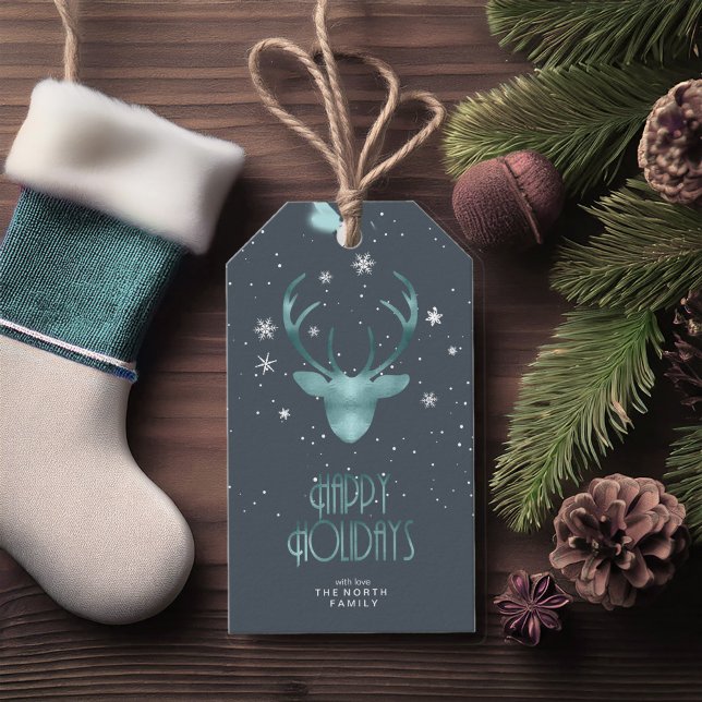 Étiquettes-cadeau Antlers de cerfs et Noël de neige ID Turquoise861 (Créateur téléchargé)