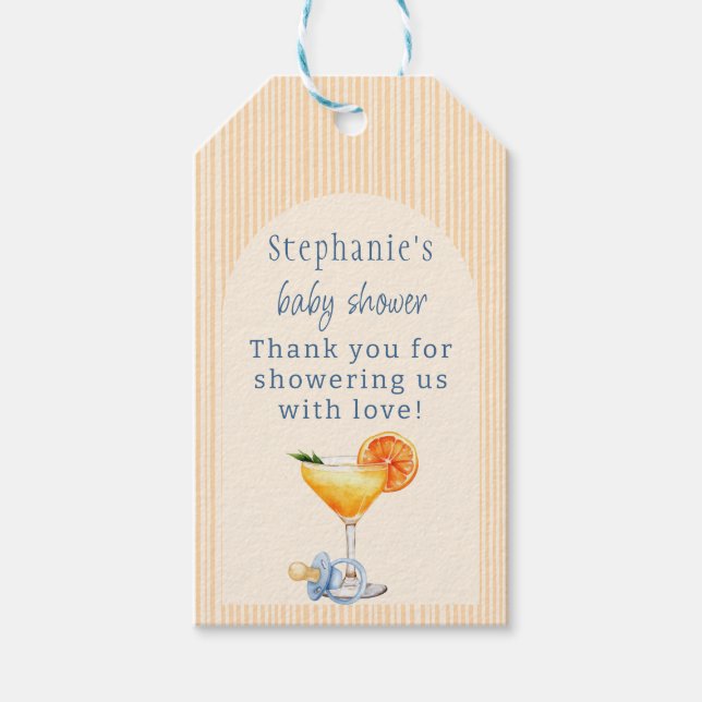 Étiquettes-cadeau Aperol Spritz Bleu Orange Citron Garçon Baby Showe (Devant)