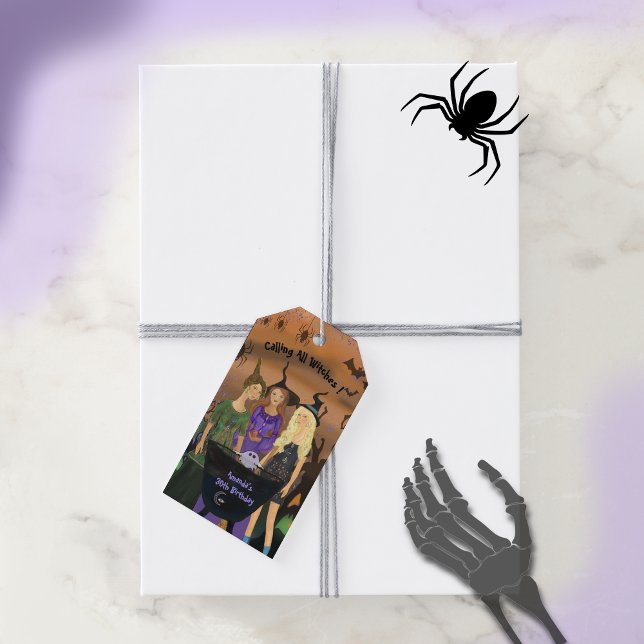 Étiquettes-cadeau Appel à toutes les sorcières Halloween Anniversair (Calling All Witches Halloween Birthday Gift Tags)