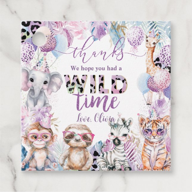 Étiquettes Cadeau Appeler tous les animaux de fête Jungle Safari Ann (Devant)