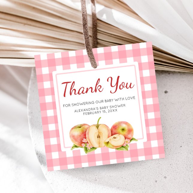 Étiquettes Cadeau Apple of Our Eye Gingham Baby Shower (Apple Baby Shower Favor Tags)