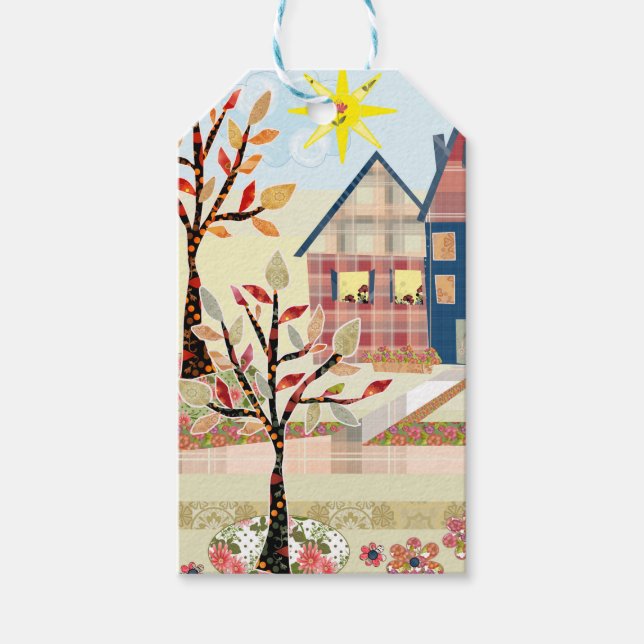 Étiquettes-cadeau Applique, maisons, village (Devant)
