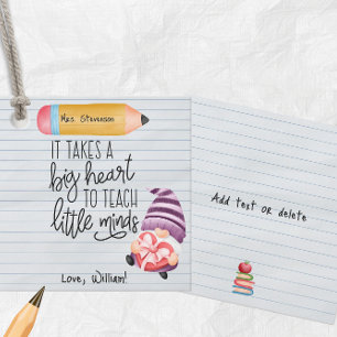 Étiquettes Cadeau Appréciation de l'enseignant Gnome avec coeur