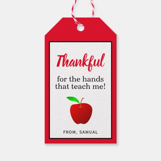 Étiquettes-cadeau Appréciation de l'enseignant Red Apple Merci (Devant)