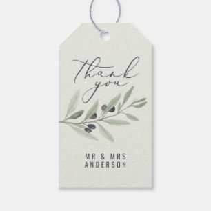 Étiquettes-cadeau Appréciation de mariage botanique d'olive aquarell